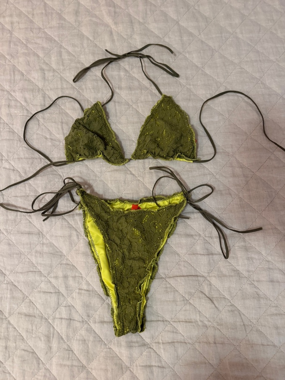 Jaded London Olive Green Lace Triangle Bikini Set